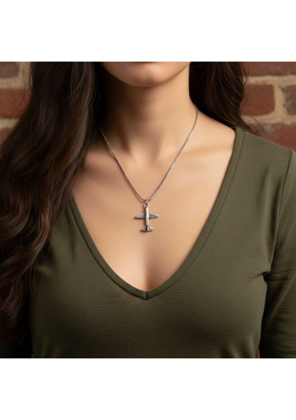 Minimal Uçak Gümüş Kaplama Örme Zincir Kolye