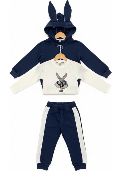 Çocuk Tavşan Kulaklı Kapüşonlu Sweatshirt ve Eşofman Altı Takım Pamuklu fırsatları