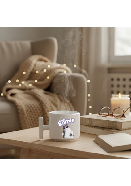Önce Kahve -Kedi Baskılı Porselen Kupa-T Kulplu Kupa-Motto-Hediye fırsatları
