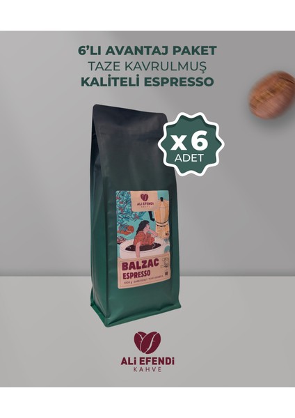 Balzac Koyu Kavrulmuş (Dark Roast) Espresso Çekirdek Kahve 1000GR. 6 Paket