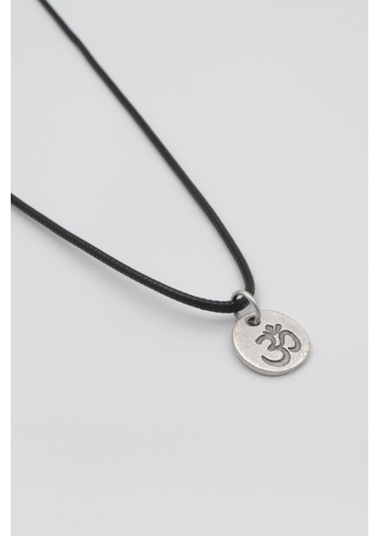 Om Aum Sembolü Siyah Deri İp Kolye - Antik Gümüş Kaplama - Kadın Erkek - 60 cm fiyatları