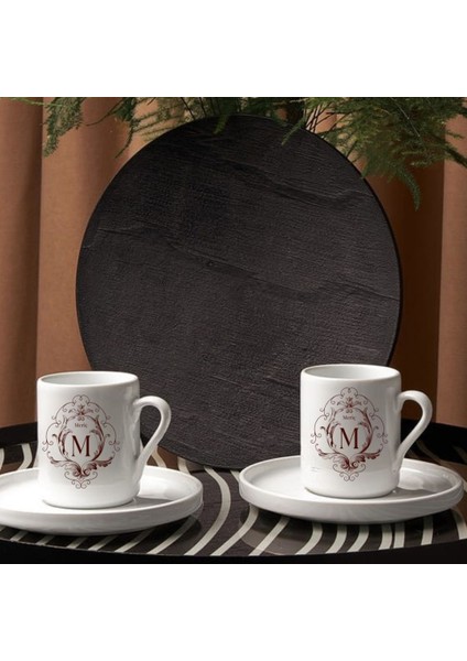 Kişiye Özel Harfli & Isimli 2’li Türk Kahvesi Fincan Takımı – Vintage Çerçeve