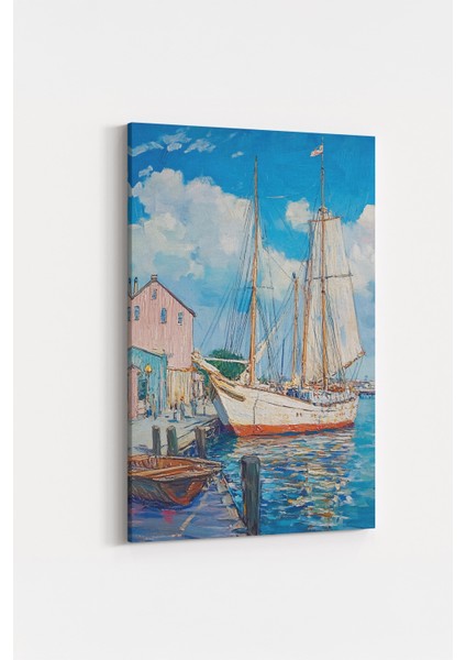 Deniz Manzaralı Kanvas Tablo, Tekne Yat Liman, Yağlı Boya Görünümlü, %100 Pamuk Dokulu fiyatları