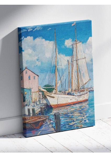 Deniz Manzaralı Kanvas Tablo, Tekne Yat Liman, Yağlı Boya Görünümlü, %100 Pamuk Dokulu modelleri
