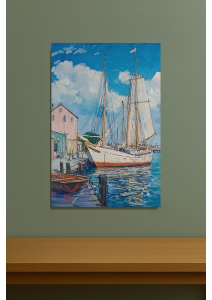 Deniz Manzaralı Kanvas Tablo, Tekne Yat Liman, Yağlı Boya Görünümlü, %100 Pamuk Dokulu fırsatları