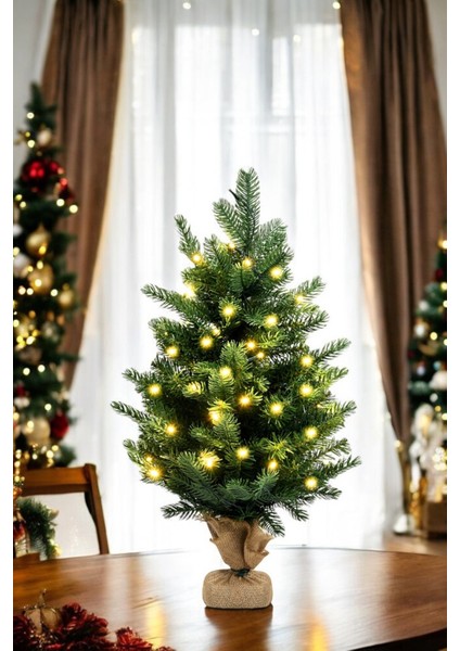 40 cm LED Işıklı Yılbaşı Çam Ağacı Kütük Tabanlı Jüt Ipli Masaüstü fiyatları