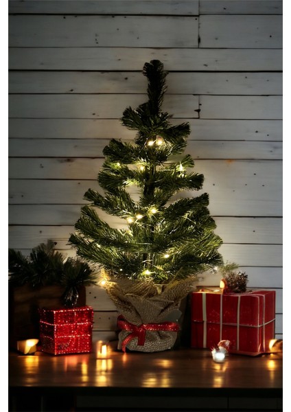 40 cm LED Işıklı Yılbaşı Çam Ağacı Kütük Tabanlı Jüt Ipli Masaüstü modelleri