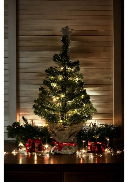 40 cm LED Işıklı Yılbaşı Çam Ağacı Kütük Tabanlı Jüt Ipli Masaüstü indirimleri