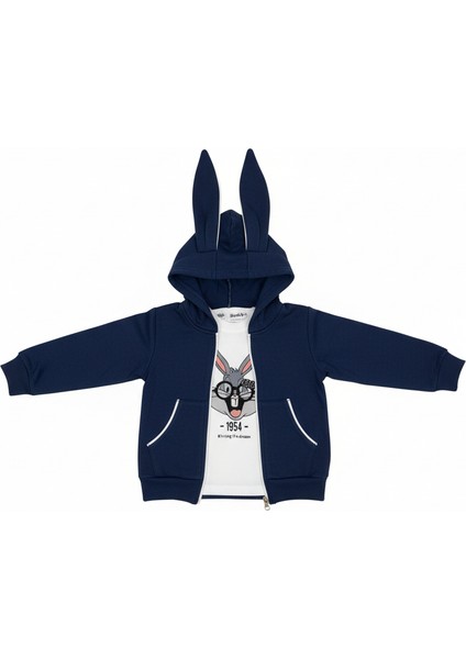 Çocuk Tavşan Kulaklı Kapüşonlu Sweatshirt ve Eşofman Altı Takım Pamuklu