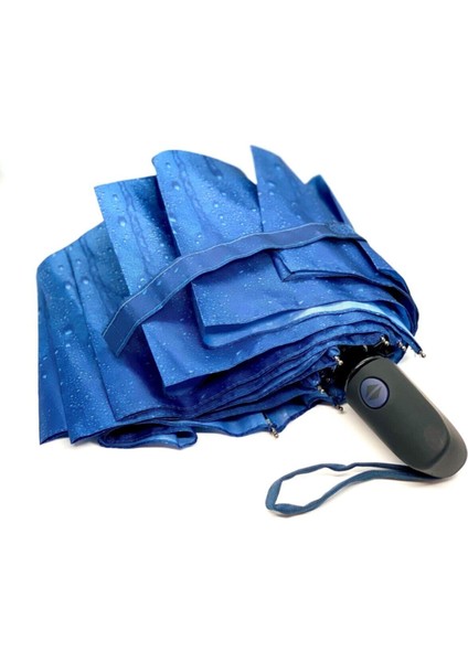 Tam Otomatik Yağmur Desenli Şemsiye, Lüks ve Şık Mavi Renk