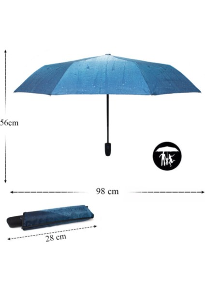 Tam Otomatik Yağmur Desenli Şemsiye, Lüks ve Şık Mavi Renk indirimleri