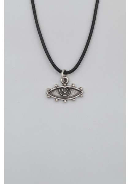 Bohem Koruyucu Göz Siyah Deri İp Kolye - Antik Gümüş Kaplama - Kadın Erkek - 60 cm