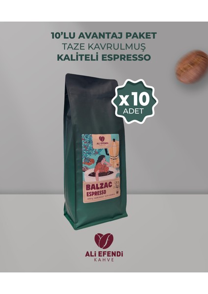 Balzac Koyu Kavrulmuş (Dark Roast) Espresso Çekirdek Kahve 1000GR. 10 Paket