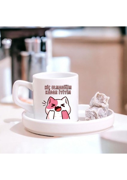 Hiç Olmadığım Kadar Iyiyim Tasarımlı Sevimli Kedi Türk Kahve Fincanı – Hediyelik Tekli Fincan fiyatları