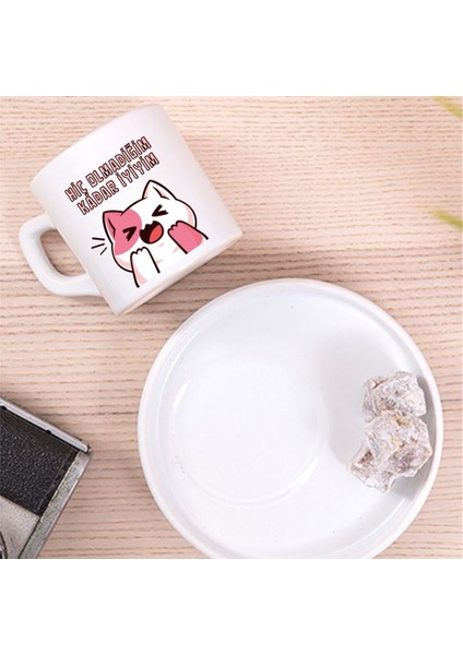 Hiç Olmadığım Kadar Iyiyim Tasarımlı Sevimli Kedi Türk Kahve Fincanı – Hediyelik Tekli Fincan modelleri