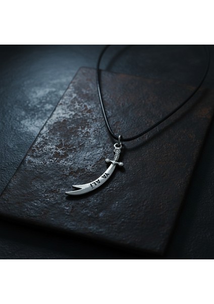 Zülfikar Ya Ali Kılıcı Gümüş Kaplama Deri İp Kolye modelleri