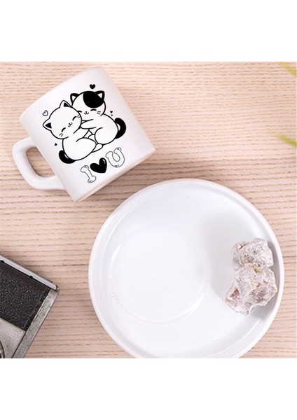 Sevimli Çift Kedili I Love U Tasarımlı Türk Kahve Fincanı – Hediyelik Tekli Fincan modelleri