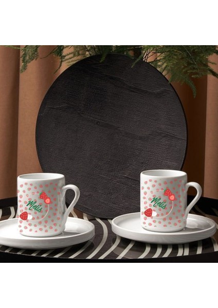 Kişiye Özel Çilek Tasarımlı Ikili Türk Kahve Fincanı Seti – Hediyelik Çiftli Fincan