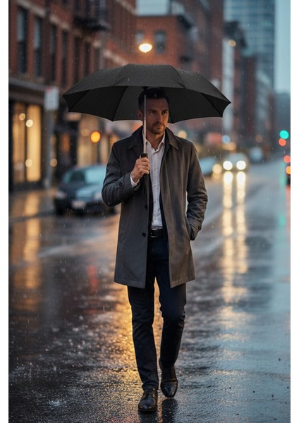 Siyah Renk Otomatik Fiber Tel Rüzgar Dayanıklı Sağlam Şemsiye fırsatları