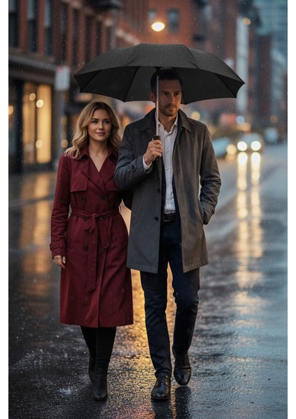 Siyah Renk Otomatik Fiber Tel Rüzgar Dayanıklı Sağlam Şemsiye