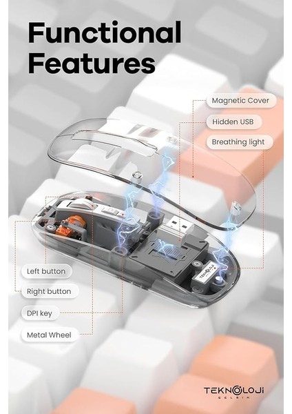 Transparan Kablosuz Şarjlı + Bluetooth+ Wireless Mouse modelleri