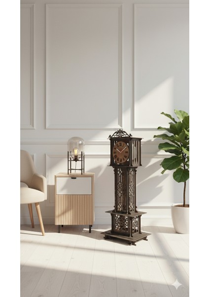 Kişiye Özel Isim Yazılı Ahşap Büyük Boy Yer Saati Modern Salon&ofis Dekoratif Köşe Saati | 100X30CM