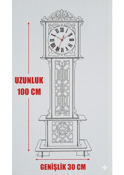 Kişiye Özel Isim Yazılı Ahşap Büyük Boy Yer Saati Modern Salon&ofis Dekoratif Köşe Saati | 100X30CM fırsatları