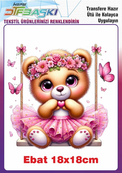 Sevimli Ayıcık Ütü ile Yapışan Tekstil Baskısı