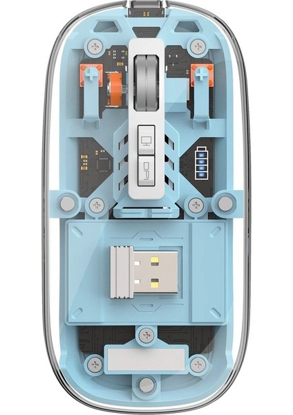 Transparan Kablosuz Şarjlı + Bluetooth+ Wireless Mouse