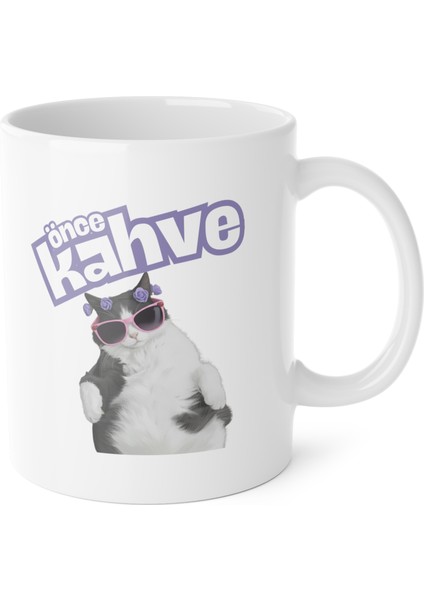 Önce Kahve -Kedi Baskılı Porselen Kupa-Standart Kulplu Kupa-Motto-Hediye fiyatları