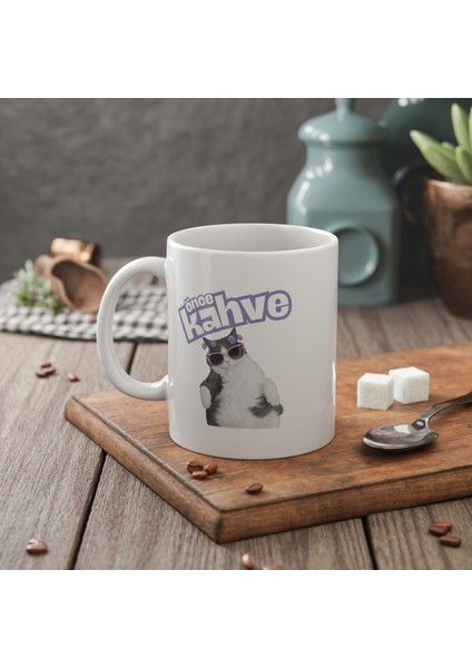 Önce Kahve -Kedi Baskılı Porselen Kupa-Standart Kulplu Kupa-Motto-Hediye modelleri