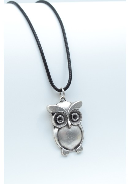 Baykuş Gümüş Kaplama Deri İp Kolye