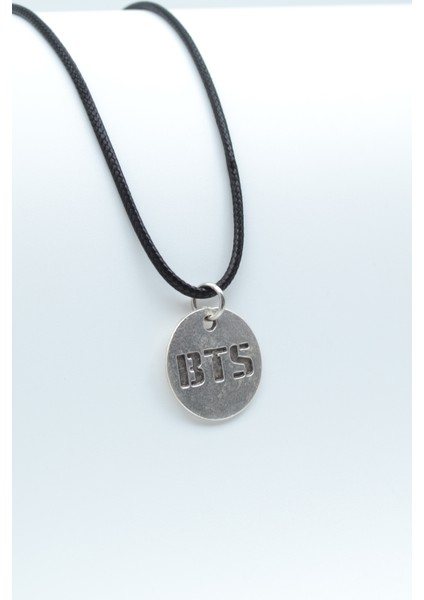 BTS Madalyon Gümüş Kaplama Deri İp Kolye