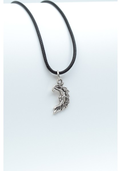 Minimal Ay Dede Gümüş Kaplama Deri Ip Kolye