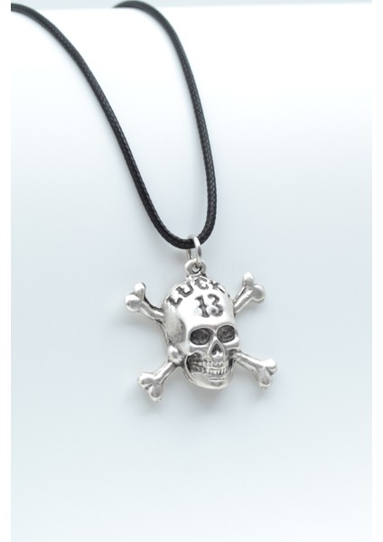 Lucky 13 Kuru Kafa Gümüş Kaplama Deri İp Kolye
