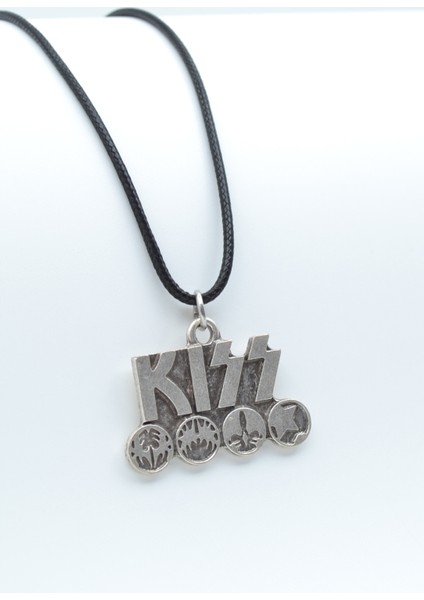 Kiss Gümüş Kaplama Deri İp Kolye