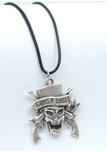 Guns'n Roses Gümüş Kaplama Deri Ip Kolye
