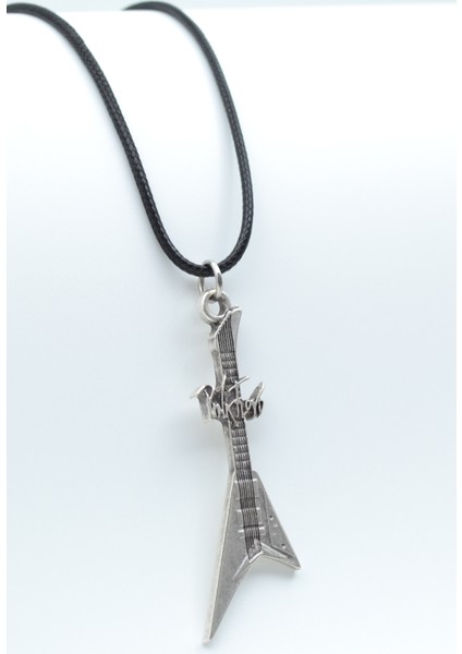Pink Floyd Elektro Gitar Gümüş Kaplama Deri İp Kolye