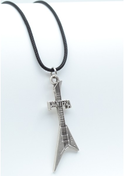Pantera Elektro Gitar Gümüş Kaplama Deri Ip Kolye