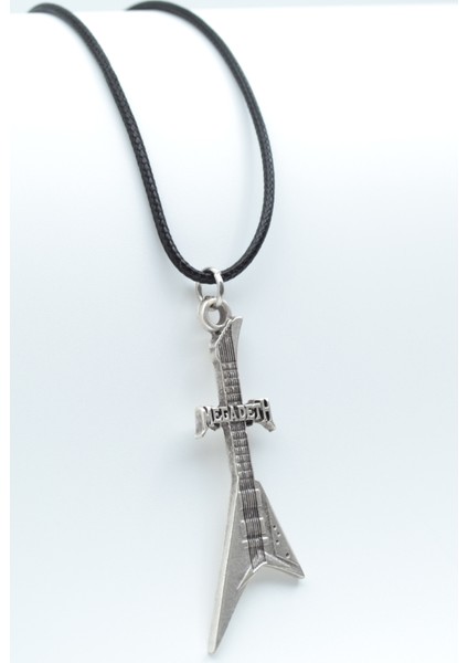 Megadeth Elektro Gitar Gümüş Kaplama Deri İp Kolye