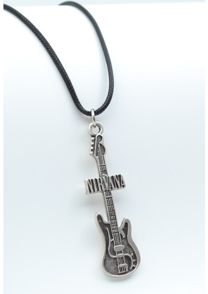 Nirvana Elektro Gitar Gümüş Kaplama Deri İp Kolye