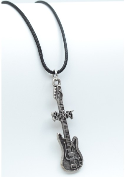 Slipknot Elektro Gitar Gümüş Kaplama Deri İp Kolye