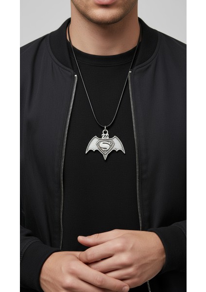 Batman Süperman Gümüş Kaplama Deri İp Kolye fiyatları