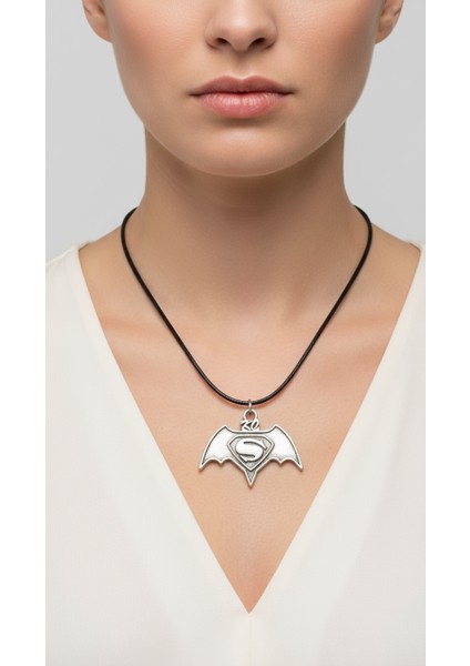 Batman Süperman Gümüş Kaplama Deri İp Kolye modelleri