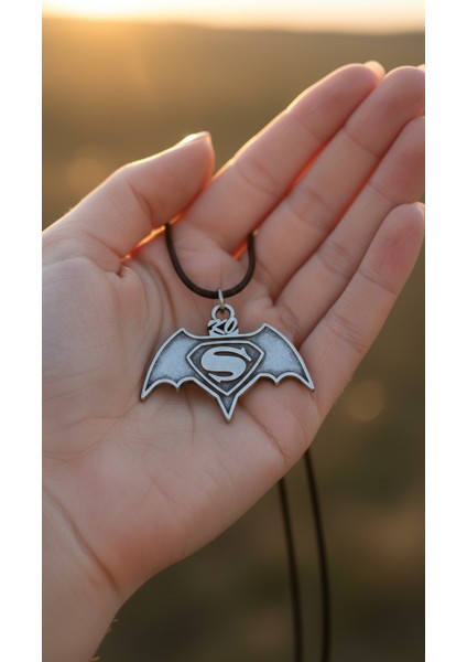 Batman Süperman Gümüş Kaplama Deri İp Kolye fırsatları
