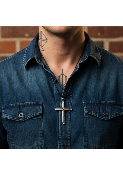 Çivili Haç Gümüş Kaplama Deri Ip Kolye modelleri