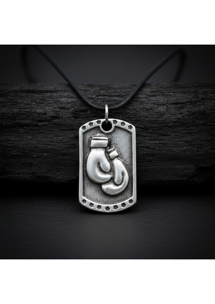 Boks Eldiveni Künye Gümüş Kaplama Deri İp Kolye modelleri