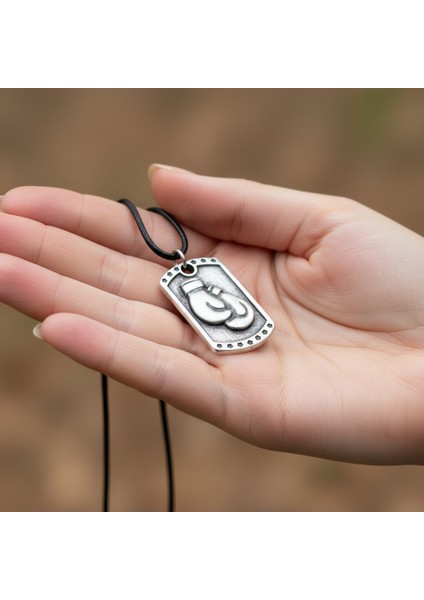 Boks Eldiveni Künye Gümüş Kaplama Deri İp Kolye fırsatları