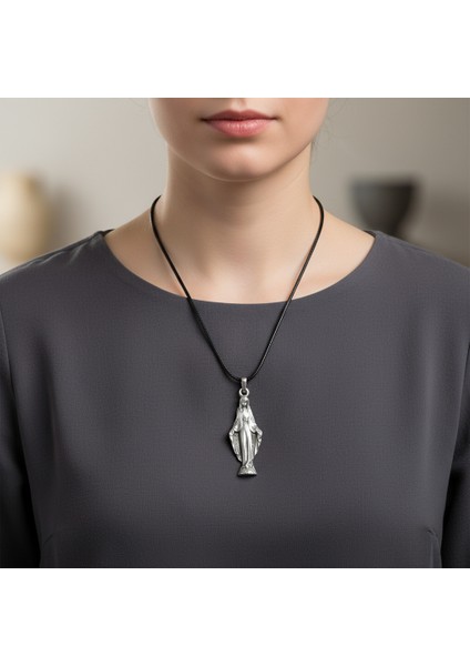 Meryem Ana Gümüş Kaplama Deri İp Kolye fiyatları