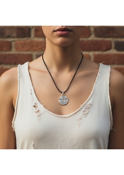 Türk Kam - Şaman Davulu Gümüş Kaplama Deri İp Kolye modelleri